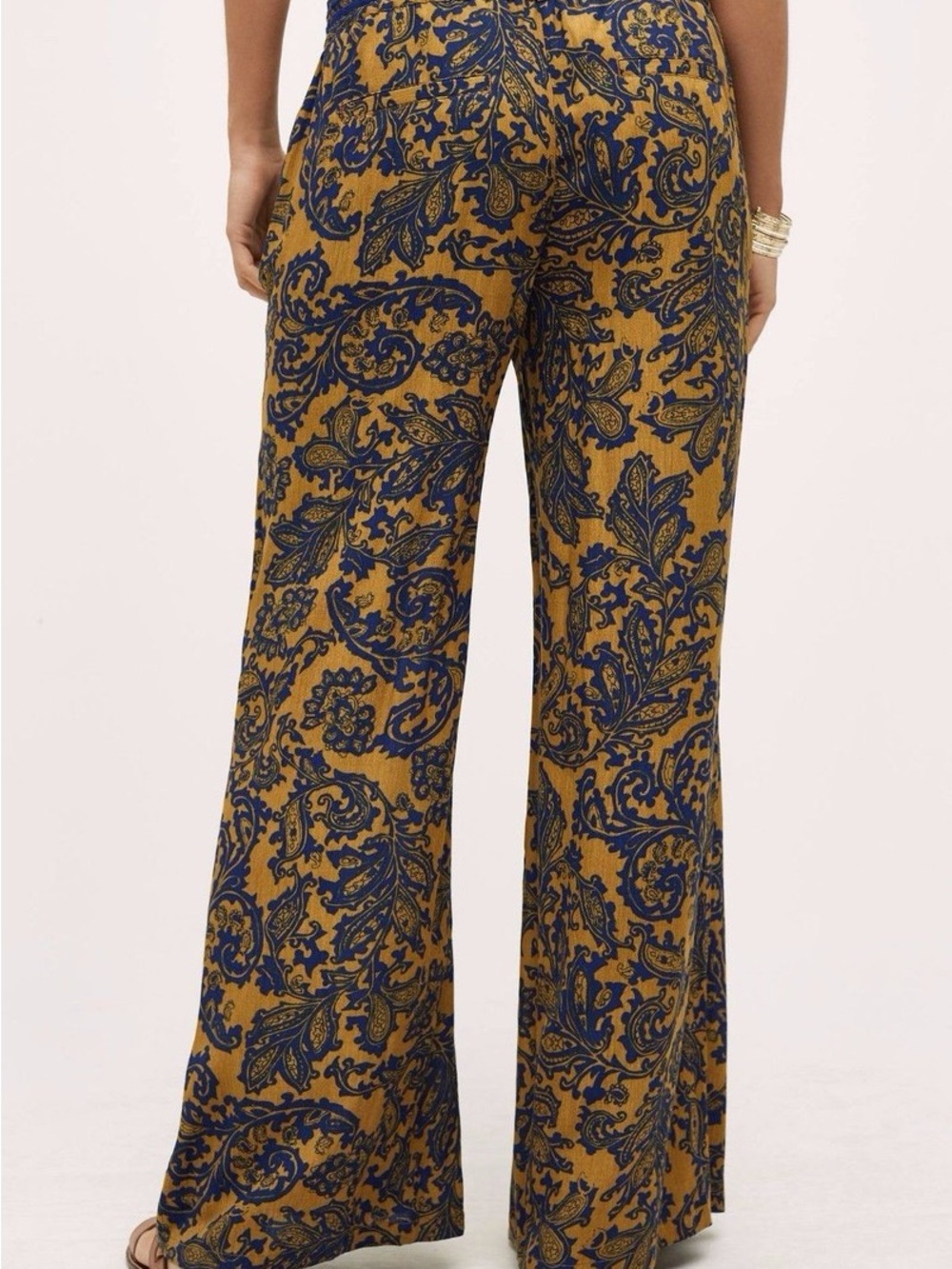 Anthropologie Mustard and Navy Blue Wide-Leg Pants